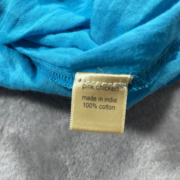 Pink Chicken Dress Womens Medium Blue Boho Hippie Gauzy Embroidered Flowy Tassel - Picture 5 of 13